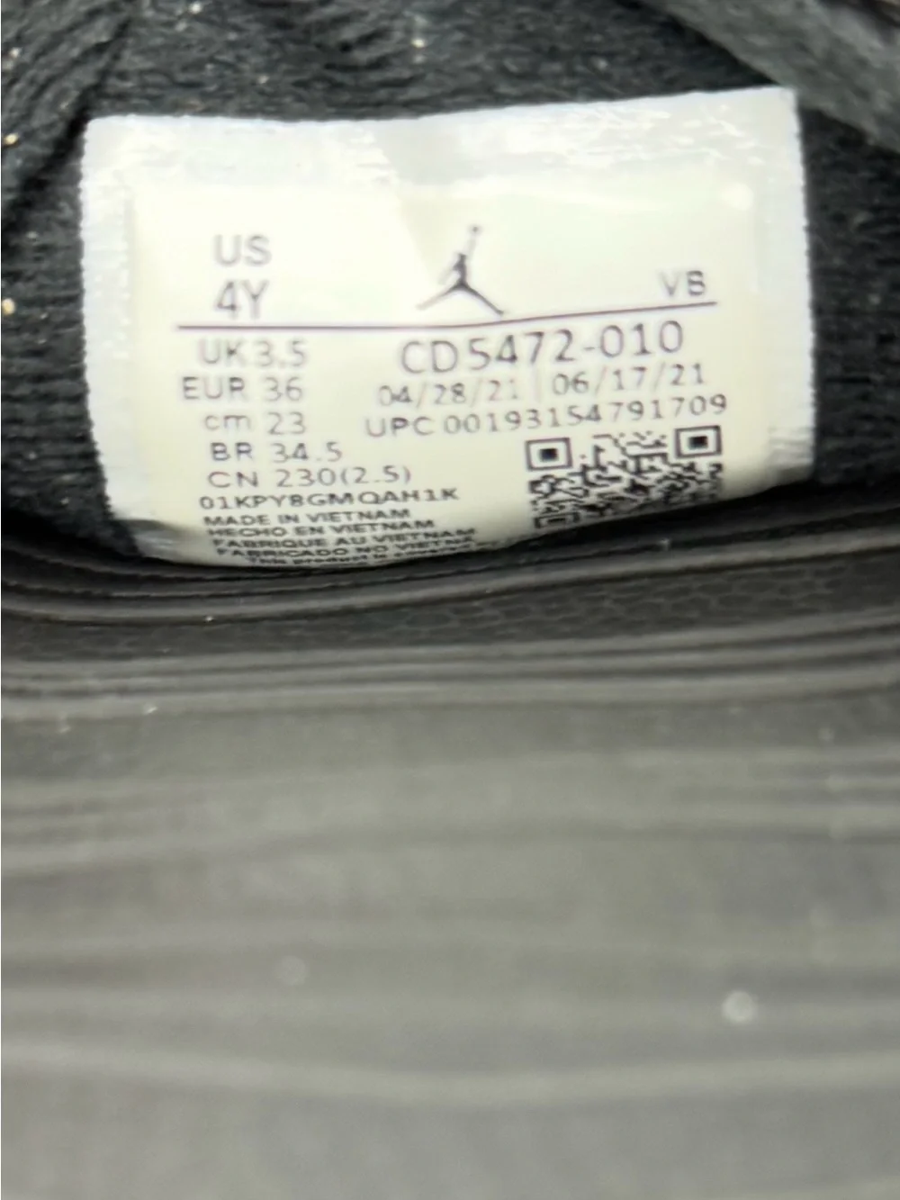 Jordan Black Slide Sandals with White Logo for Youth Kids Size 4